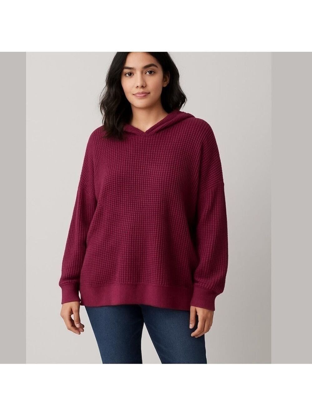 The North Face Cabot Oversized Thermal Drop Shoulders Hoodie Cranberry Large VGC
